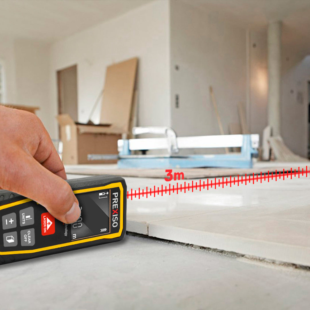 Prexiso Laser Measure P-60-L showing horizontal bubble level feature
