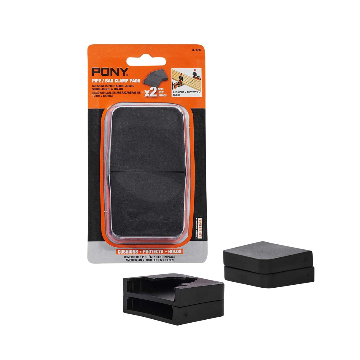 Pony Jorgensen Clamp Pads attached to pipe clamp jaws for non-slip protection