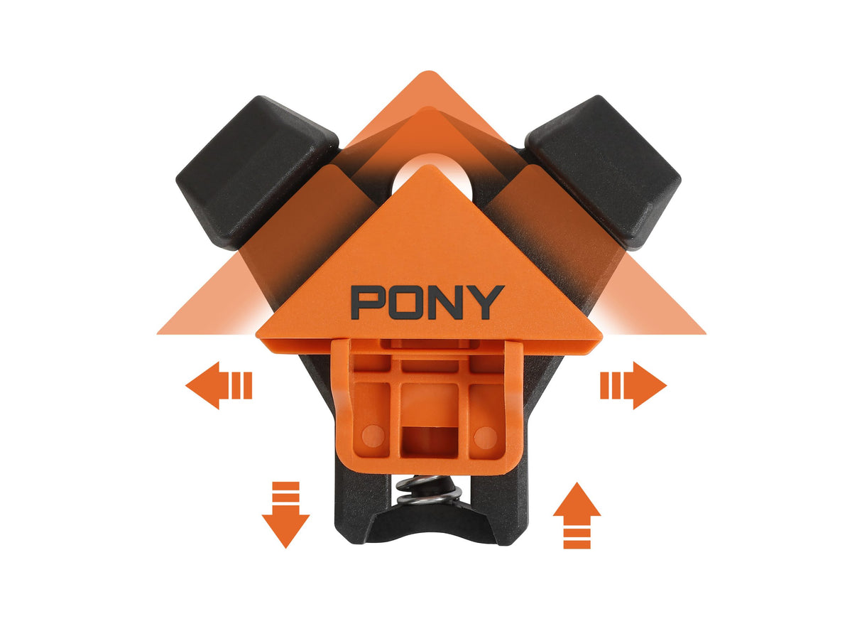 Pony Jorgensen Set of 4 Quick-Release Corner Clamps in action fixing boards at 90-degree angles