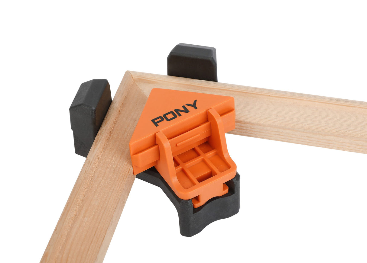 Pony Jorgensen Quick-Release Corner Clamps in action, holding boards at perfect 90-degree angles
