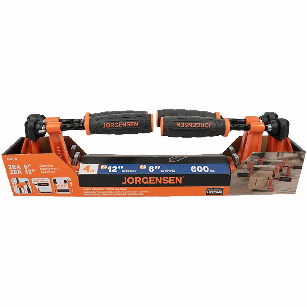 Pony Jorgensen 4-Piece Medium Duty Steel Bar Clamp Set 6in & 12in Capacity