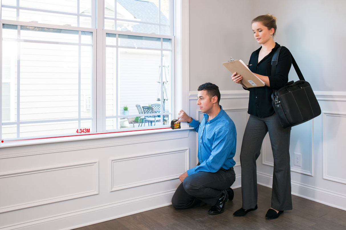 Prexiso 2-in-1 Laser & Tape Measure showing high accuracy laser and nylon coated tape blade