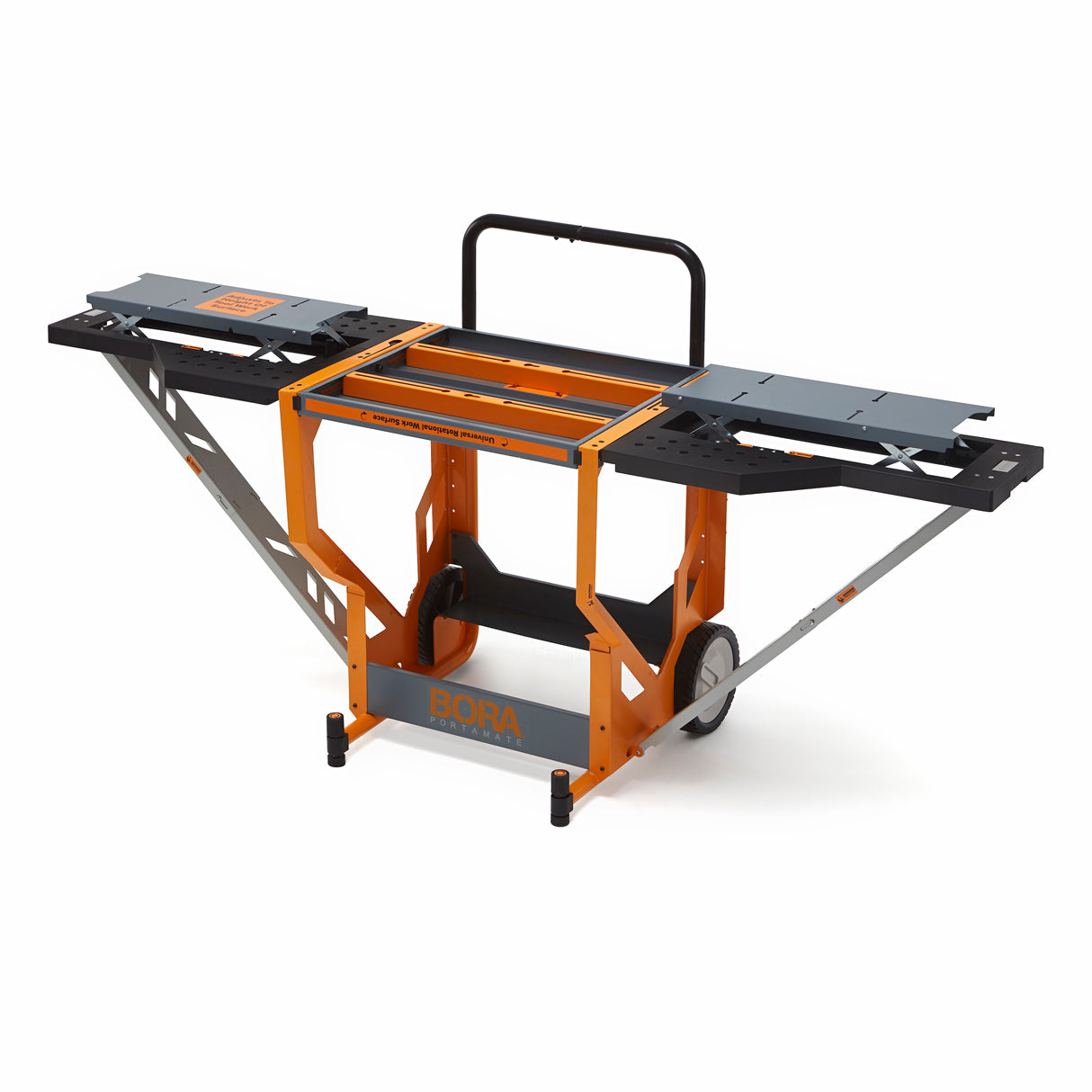 BORA Portacube STR Mitre Saw Workstation with Rotating Table showing extended extension wings