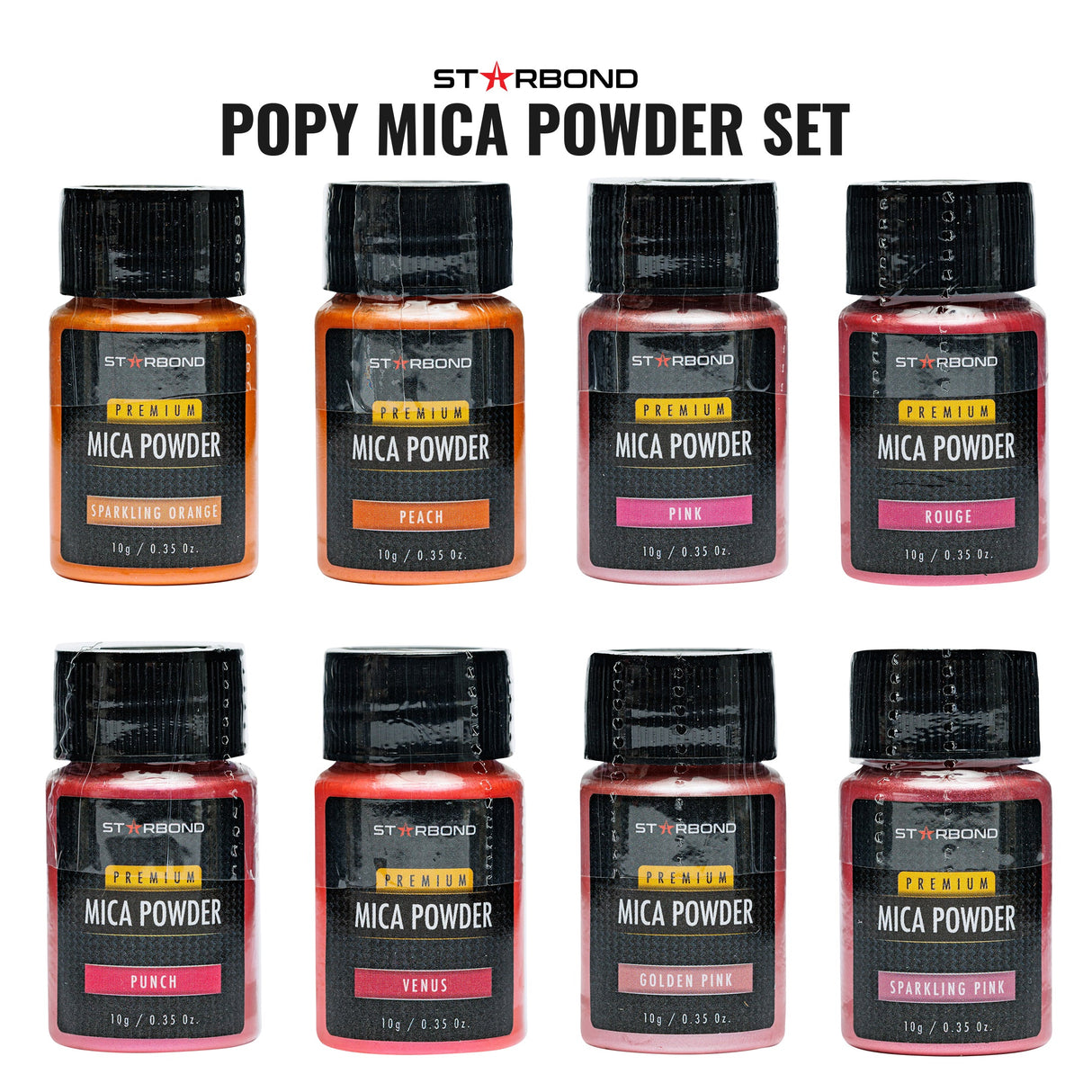 Starbond POPY Mica Powder Pigment Set - Violet to Sparkling Yellow shades in vibrant 24-colour collection