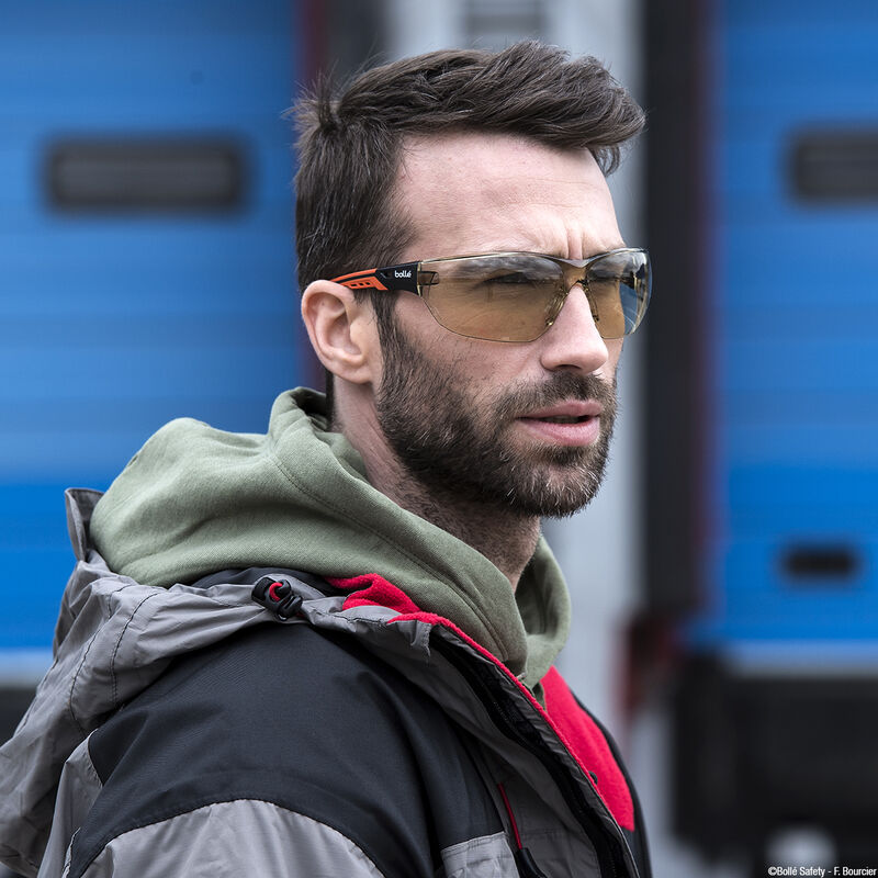 Bollé Safety Ness+ Copper Lens Safety Glasses, ultra wrap-around design for comfort and protection