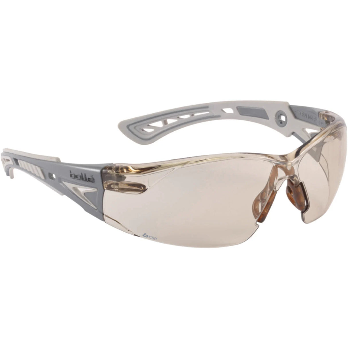Bollé Safety Rush+ Copper Lens Safety Glasses showcasing panoramic vision and lightweight design