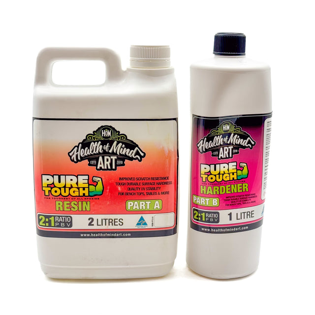 Health of Mind Art Pure Tough Coating Resin Clear Gloss Finish application on timber surface