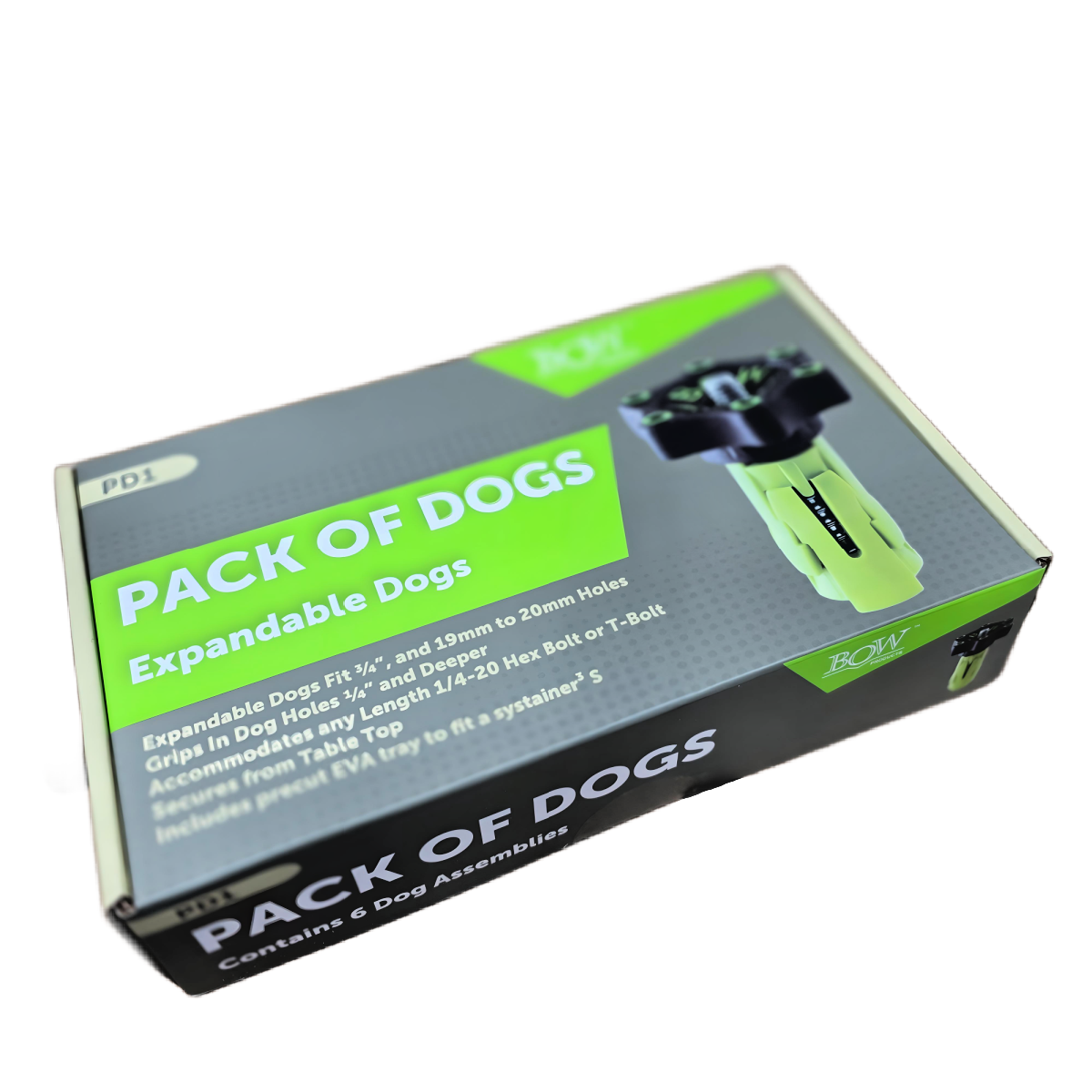 Bow Products Pack of Dogs woodworking bench dogs in a storage package
