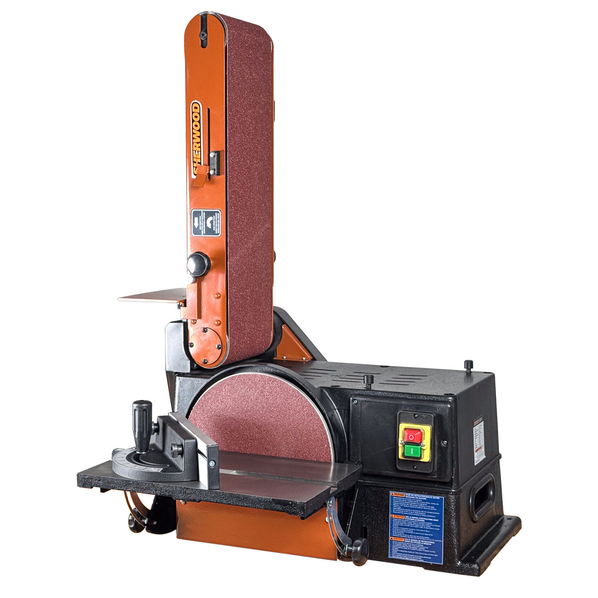 Sherwood 6 x 10in Benchtop Belt and Disc Sander 800W in action shaping wood parts