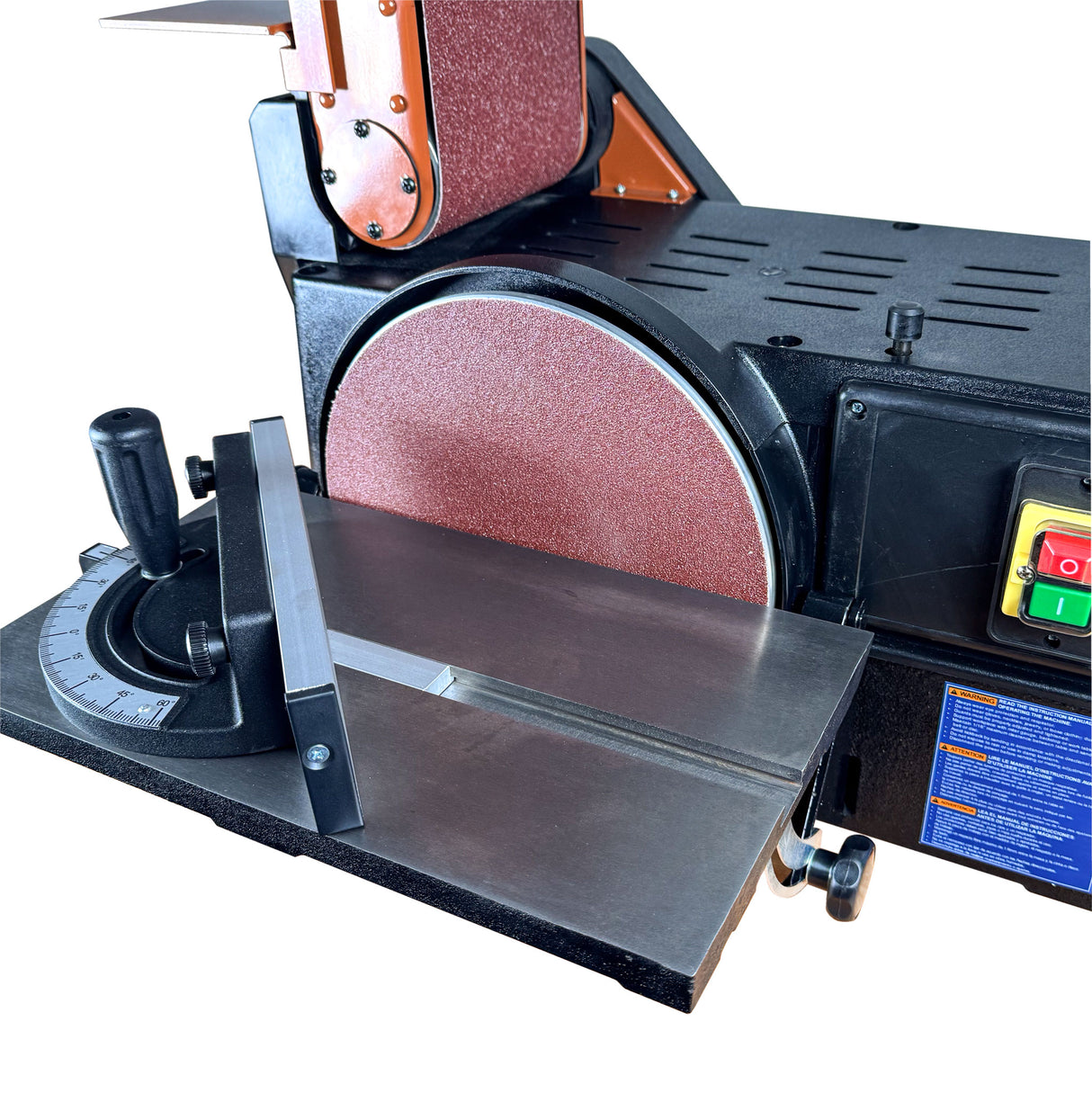 Sherwood 6 x 10in Benchtop Belt and Disc Sander 800W in action on a wooden piece