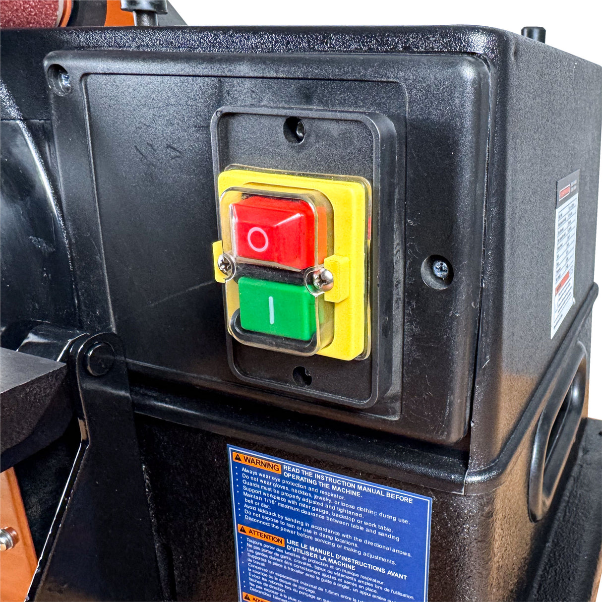 Sherwood 6 x 10in Benchtop Belt and Disc Sander 800W in action shaping wood piece