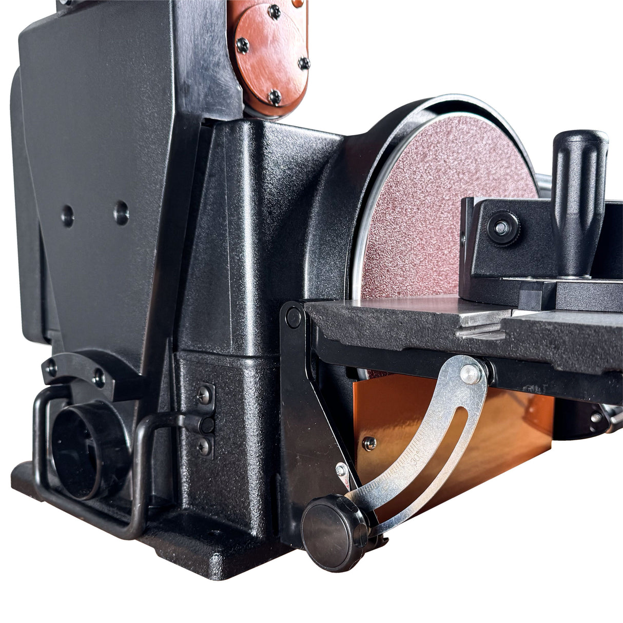 Sherwood 6 x 10in Benchtop Belt and Disc Sander 800W in use, sanding wooden piece