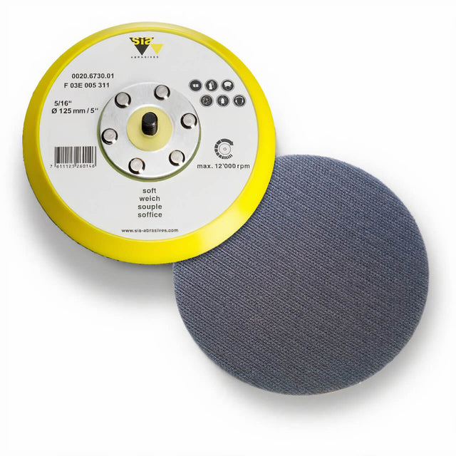 Soft yellow foamed backing pad for 125mm siafast discs, ideal for random orbital sanders