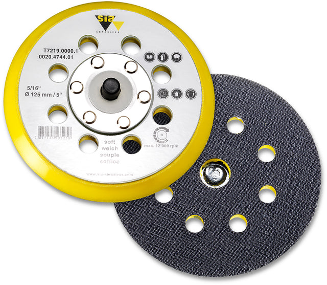 125mm Soft 8-Hole Backing Pad in Yellow for siafast Discs