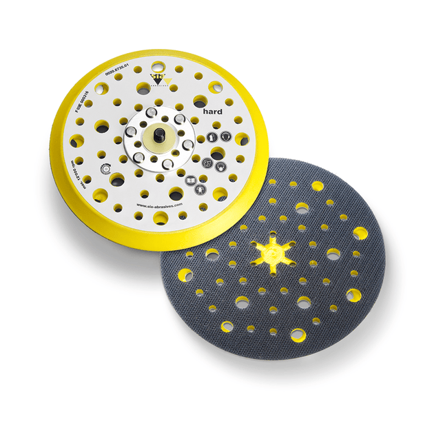 Australian-made 150mm siafast Hard 54-Hole Backing Pad for random orbital sanders with 5/16in thread