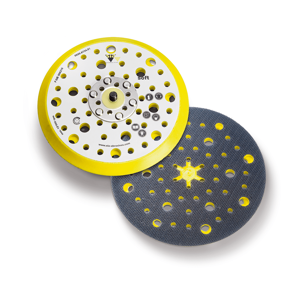 SIA Abrasives siafast 150mm Soft 54-Hole Backing Pad, Yellow foamed pad with 54 holes for 150mm discs