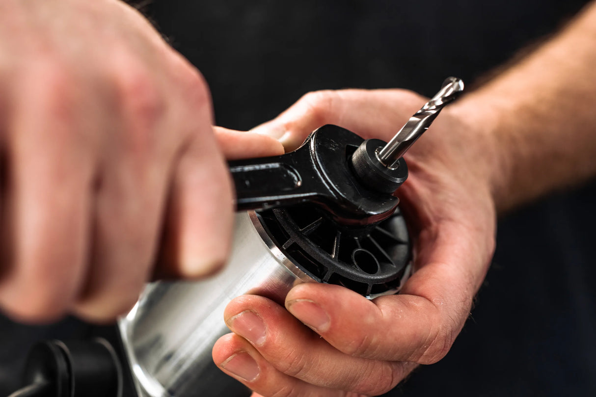 Solid carbide 1/4in x 3/4in Up-Spiral Ball Nose CNC router bit in action on wood material