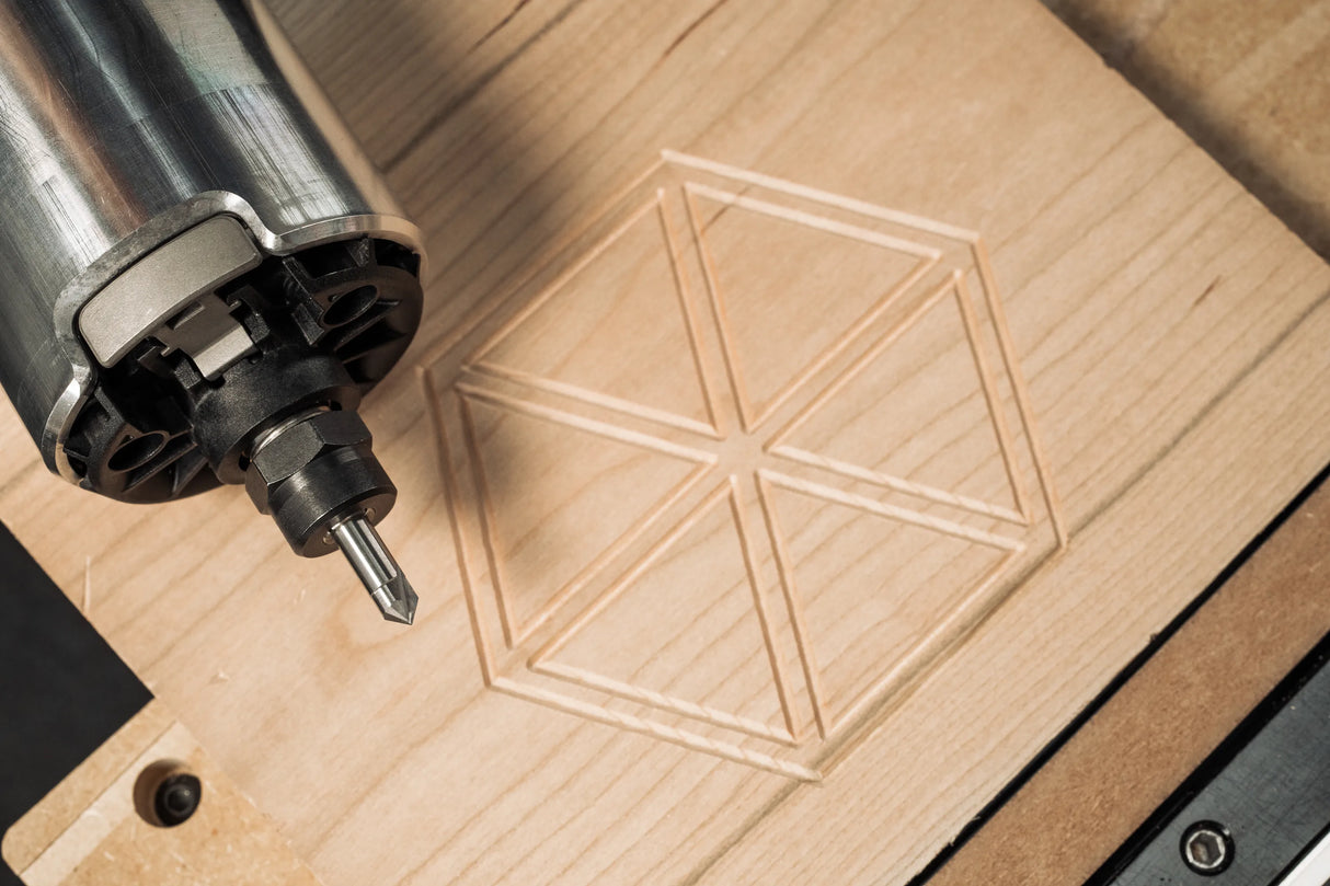 Shaper Tools 90 Degree Engraving CNC Router Bit 1/4in Shank in action on hardwood material