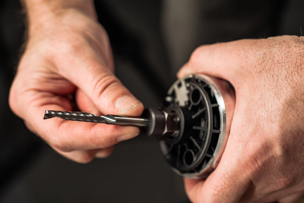 1/4in x 1-1/2in Up-Spiral O-Flute CNC Router Bit on white background