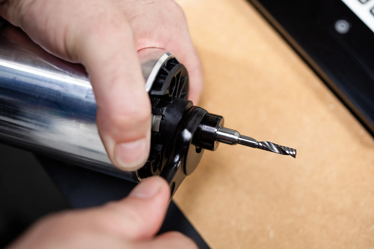 5mm x 20mm Up-Spiral O-Flute CNC Router Bit in action, ideal for profile cutting in deep material