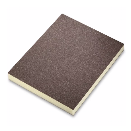 SIA Abrasives 7983 siasponge flex Abrasive Foam Pad 98 x 120 x 13mm in use, showing its extra-soft foam for sanding flexibility