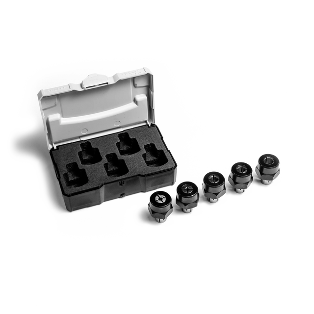 Shaper Tools Complete Collet Kit for Shaper Origin Handheld CNC Router in various sizes up to 1/4in and 8mm