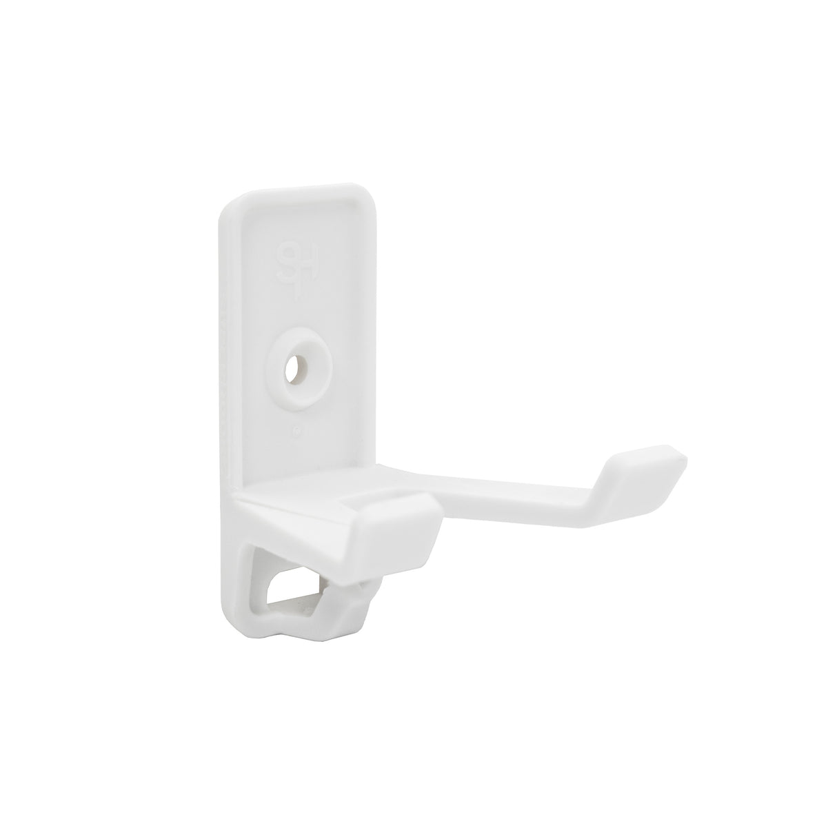 Superhooks Multi Hook White 3 Pack 5kg Capacity on wall, demonstrating reinforced double arm hook and small securing hook