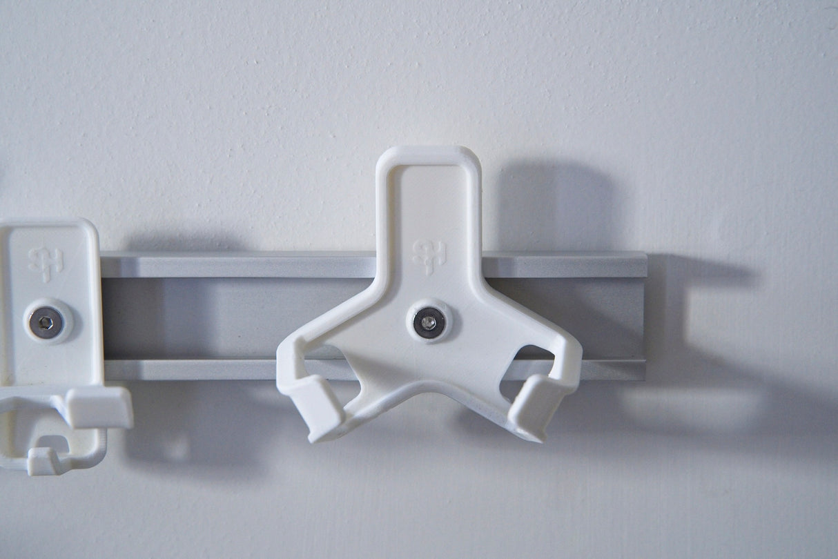 Superhooks Capture Hook White 3 Pack - Close-up of reinforced tapered twin arm hooks on white background