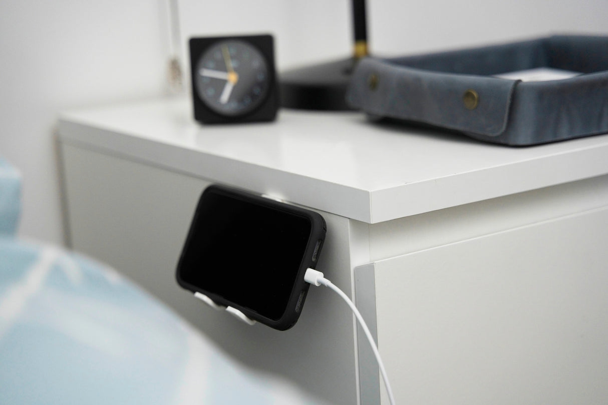 Modern black Superhooks Tech Hook with reinforced twin arms, ideal for holding cables, phone, or tools