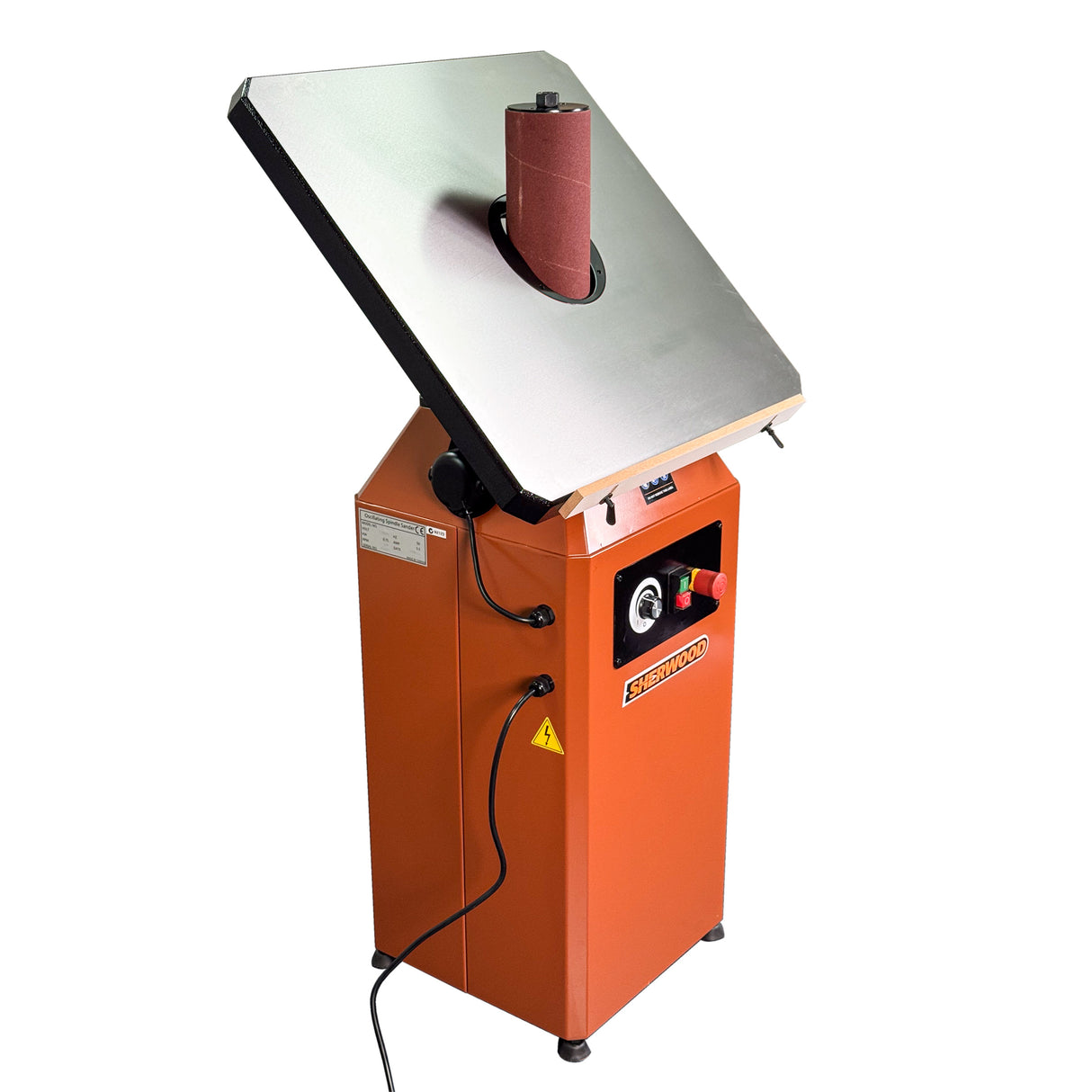 Sherwood Pedestal Oscillating Spindle Sander 750W in action, delivering precise curves and smooth finishes