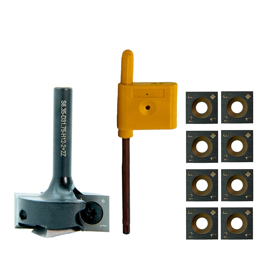 Torquata 2+2 Flute Surface Planing Carbide Insert Router Bit 31.75mm Diameter & Replacement Cutters 1/4in Shank