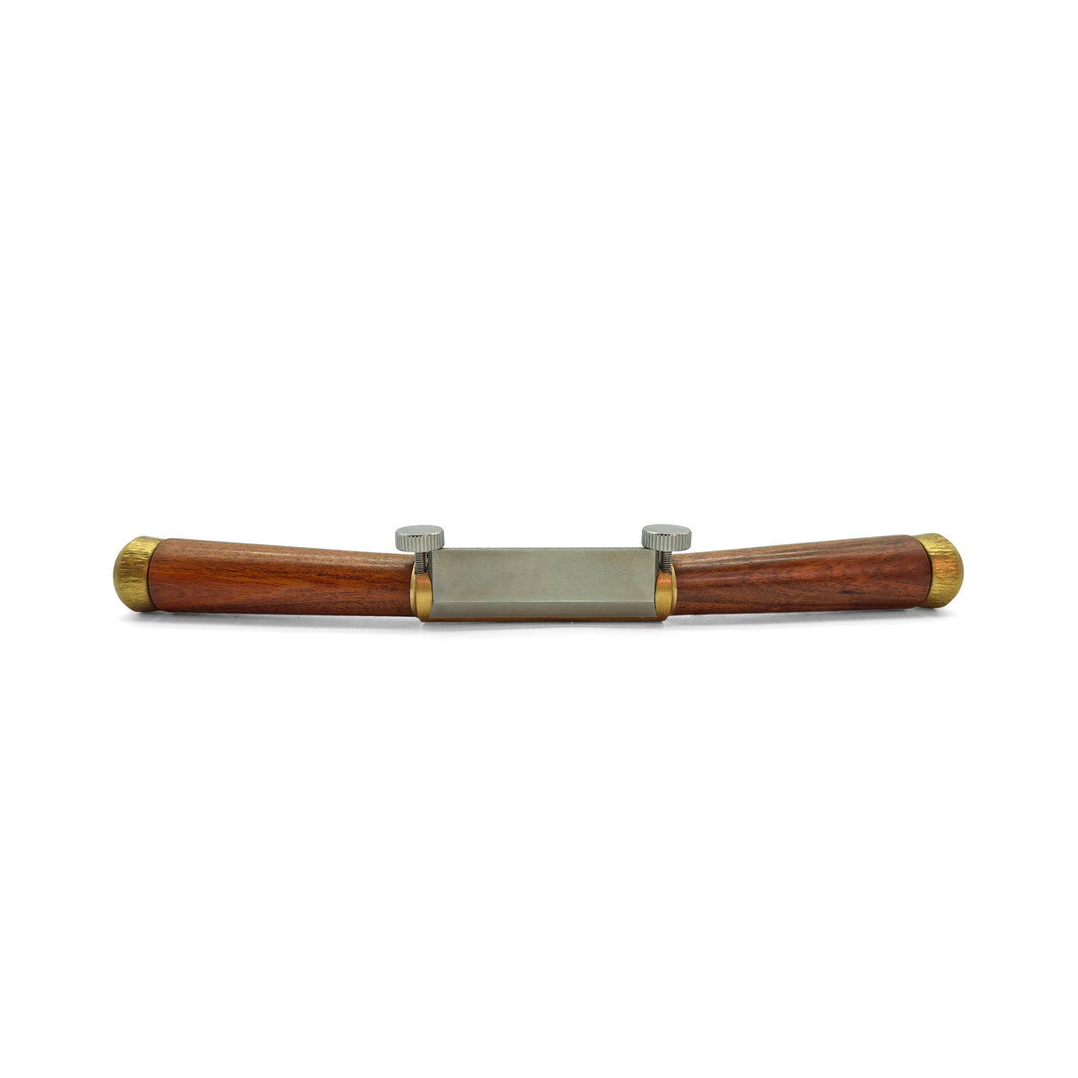 Wooden and brass spokeshave on a white background