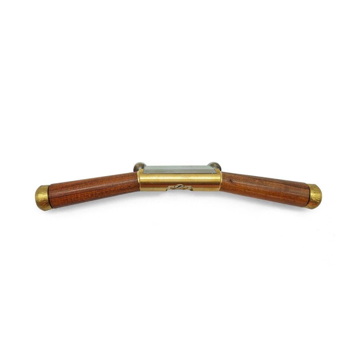 Wooden and brass spokeshave on a white background