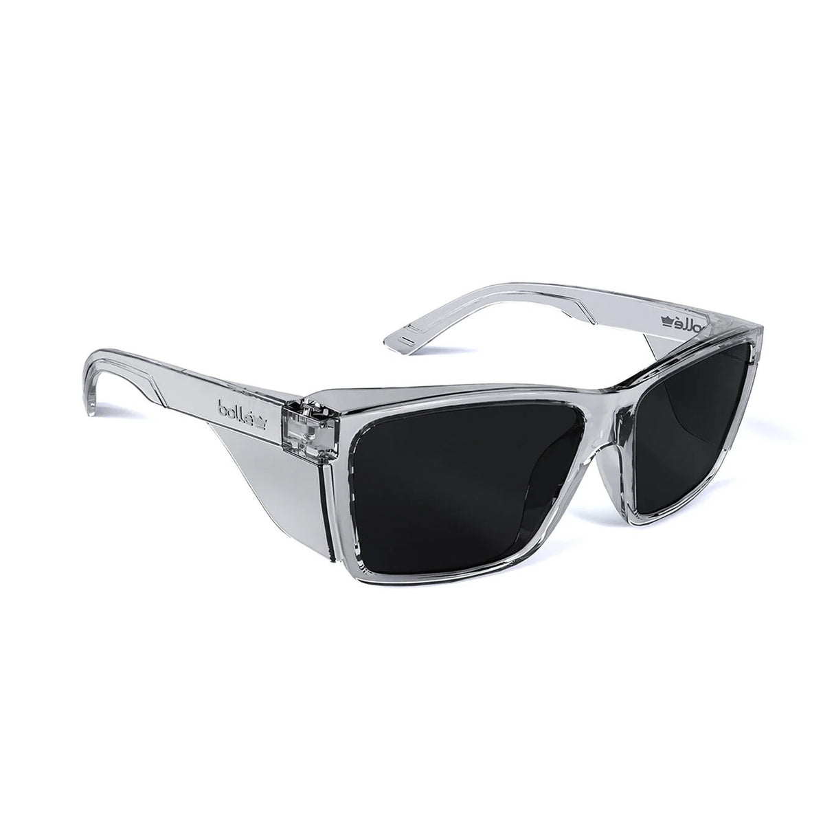 Bollé Safety STKS 420 Safety Glasses Smoke Lens Clear Frame ergonomic design showcasing eco-conscious recycled polycarbonate material
