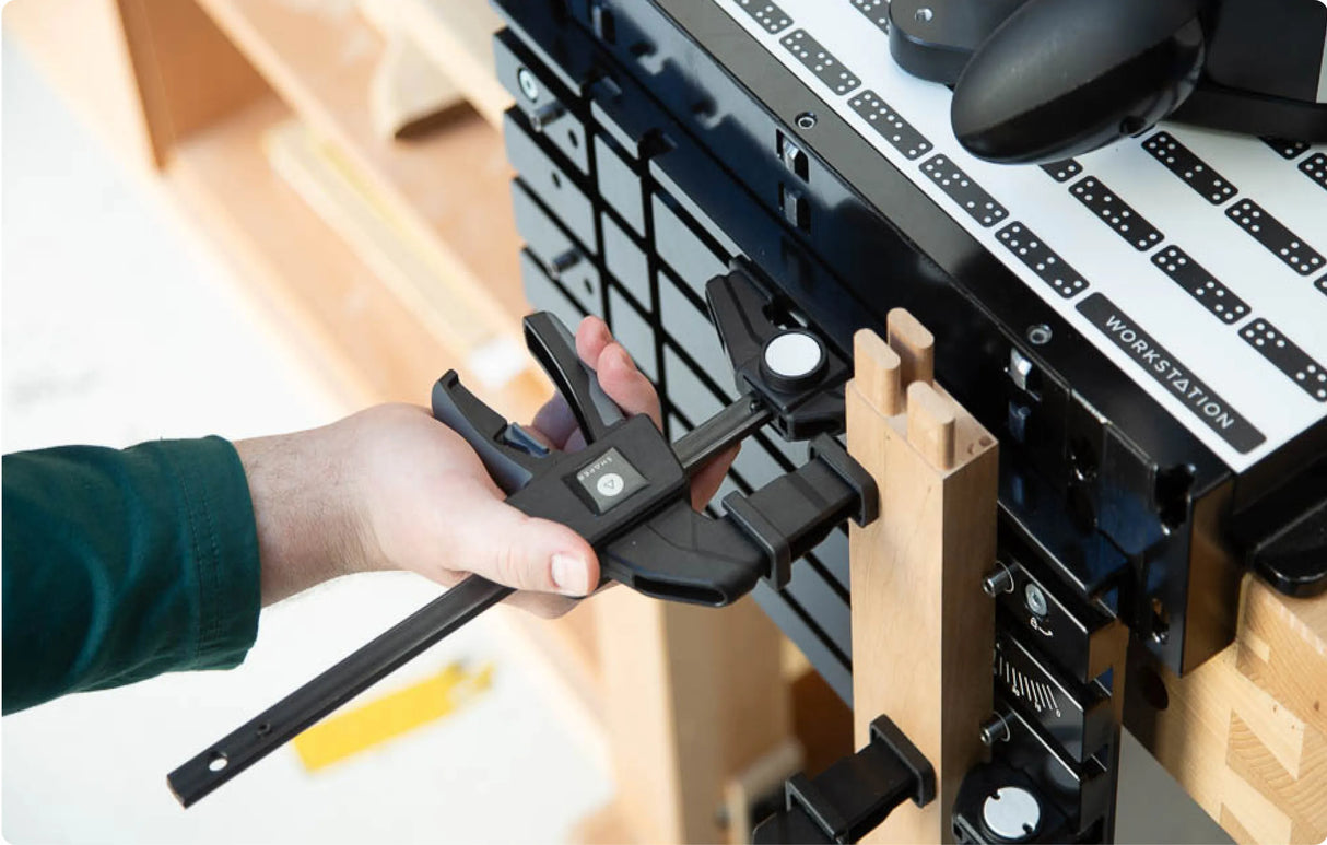 Shaper Tools Set of 2 Reversible Clamps 150mm in action on Shaper Origin Workstation