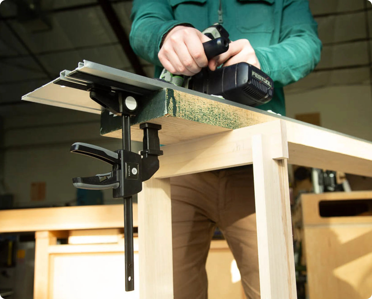 Shaper Tools Set of 2 Reversible Clamps 150mm in action for Shaper Origin Workstation