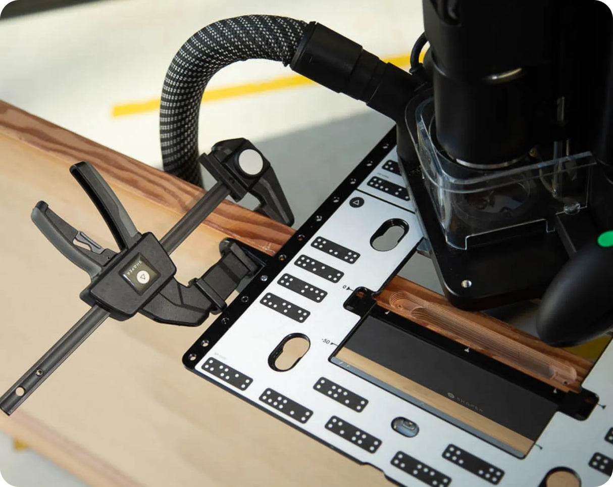 Shaper Tools Set of 2 150mm Reversible Clamps in action on Shaper Origin Workstation