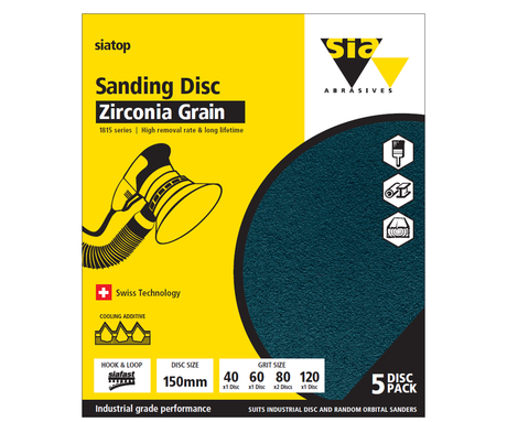 SIA Abrasives 1815 siatop Sanding Disc 150mm Mixed Grit Pack of 5 in action, showcasing high removal rate and excellent finish