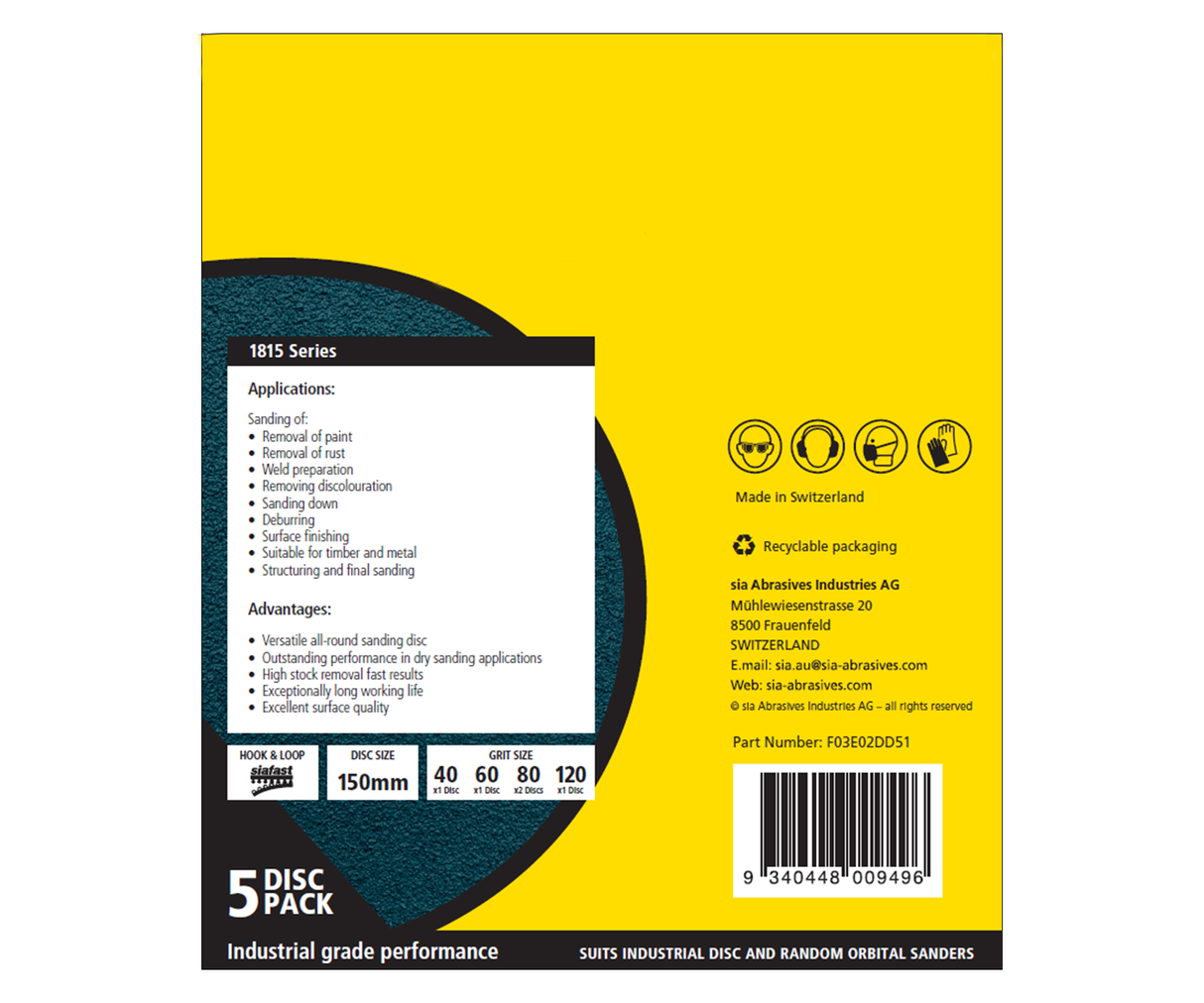 SIA Abrasives 1815 siatop Sanding Disc 150mm Mixed Grit Pack of 5 - Close-up view of sanding disc in use