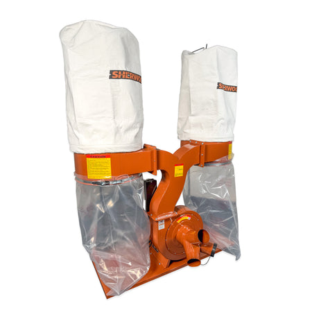 Sherwood 3HP Dust Extractor with Needle Felt Filter Bags, powerful woodworking tool with 2300CFM capacity