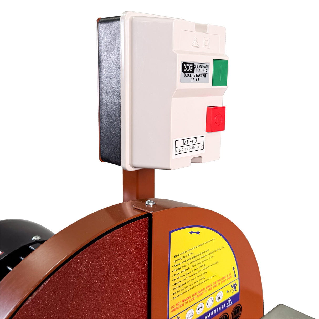 Sherwood 15in Disc Sander with Cabinet Stand in workshop setting, showcasing precision and power