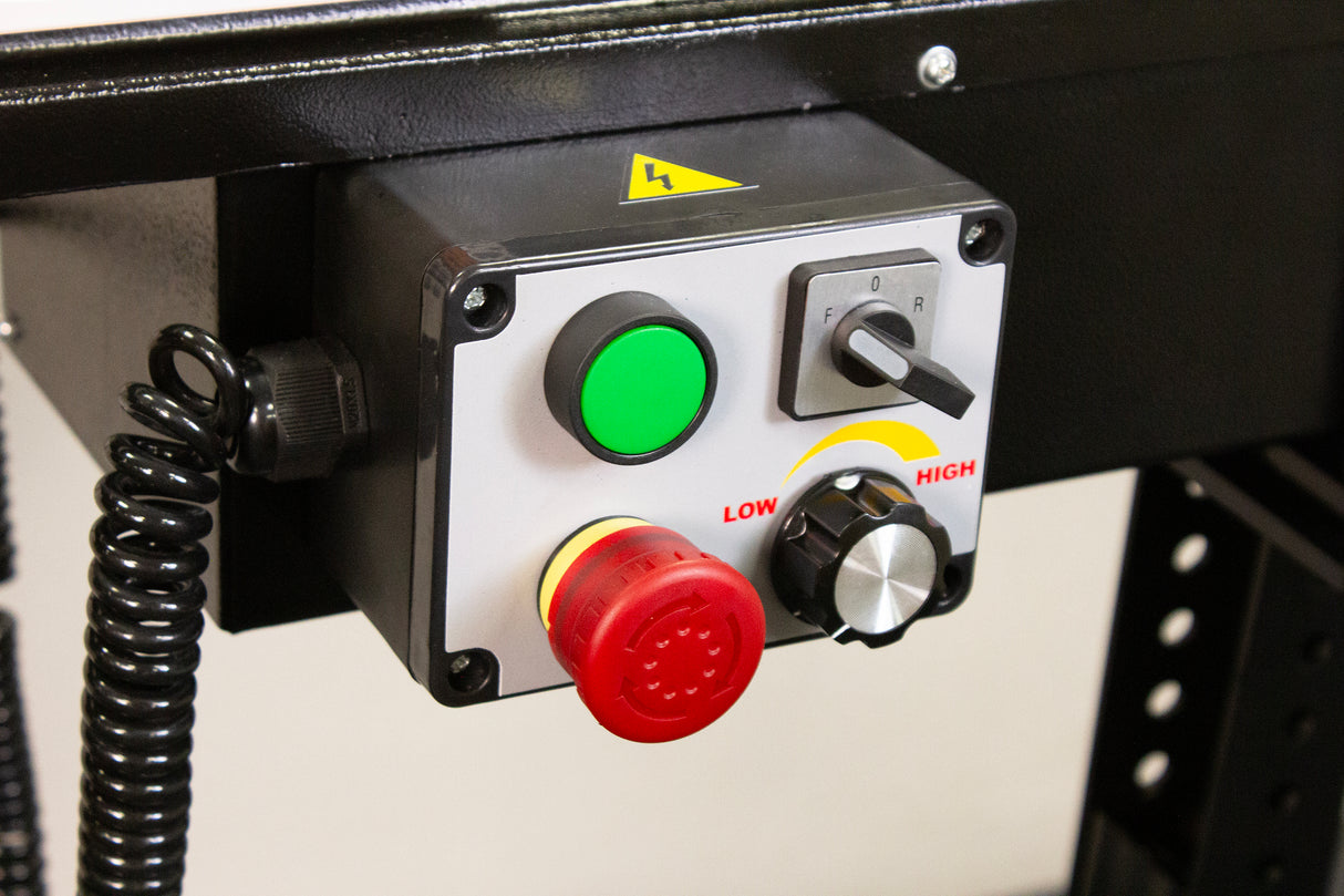 Control panel with buttons and switches on a Sherwood lathe