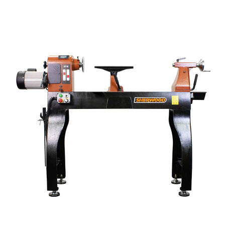 Sherwood Maxi Wood Lathe 510mm Swing 2200W Variable Speed in action, showcasing precision and power