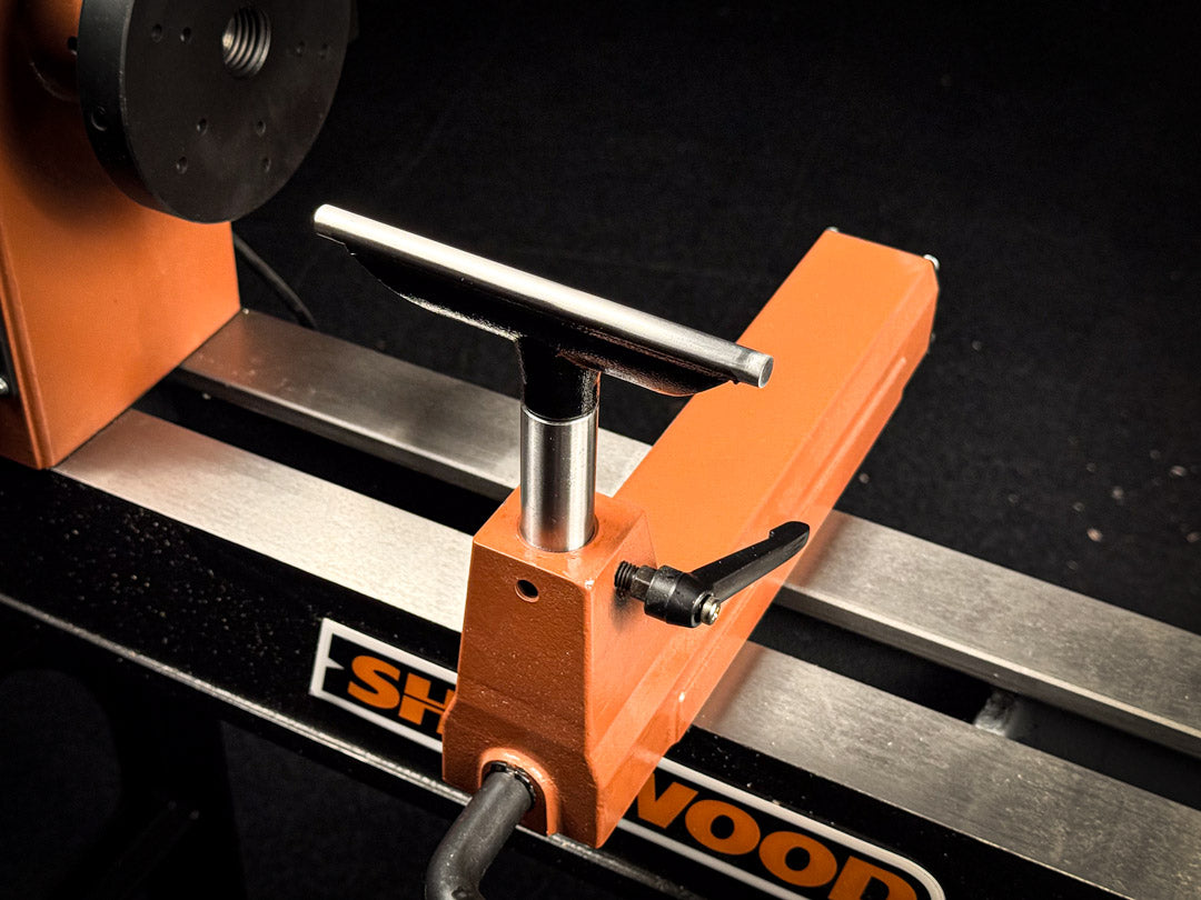 Sherwood Tool Rests for Wood Lathes, 25.4mm Post, top view, showing hardened steel bar for precise woodturning