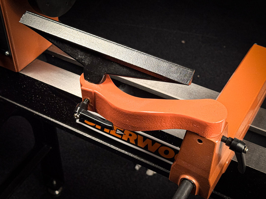 Sherwood Tool Rest Extension for Wood Lathes 25.4mm Post in use with larger workpieces on a lathe