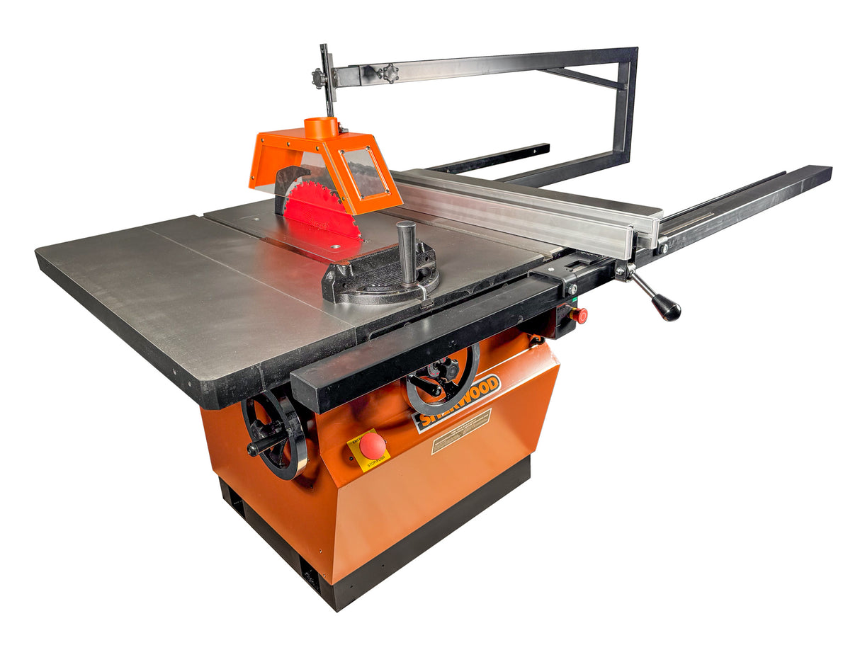 Sherwood SWMS-406 heavy-duty cabinet table saw in action making precise cuts on challenging timber