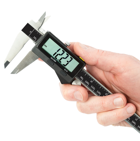 Shaper Tools Connected Caliper 200mm Bluetooth in use, sending precise measurements effortlessly