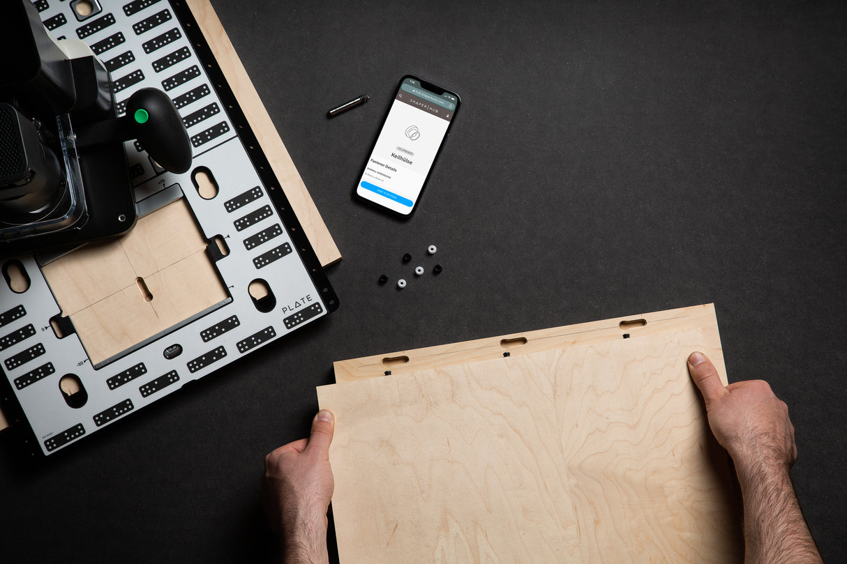 Shaper Plate Lifestyle Image demonstrating handheld CNC router and plate bundle in use
