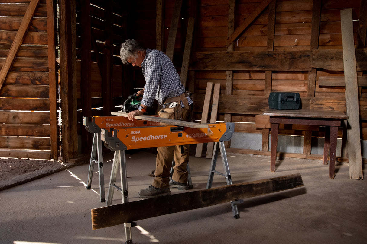 BORA Speedhorse Saw Horse 680kg Capacity - Efficient job site setup and teardown tool for woodworking tasks