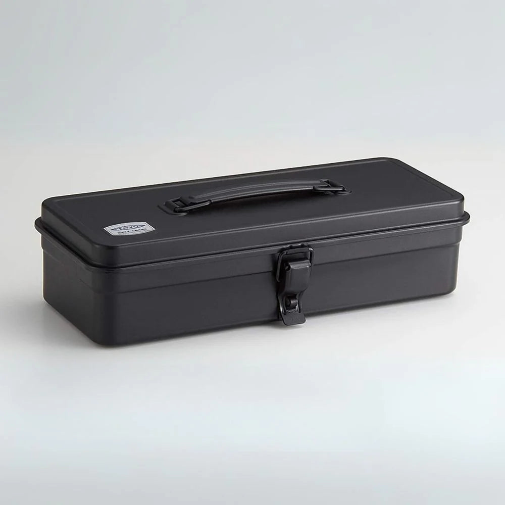 Toyo Trunk Shape Toolbox 32cm in black, displaying top view with metal latches and handle